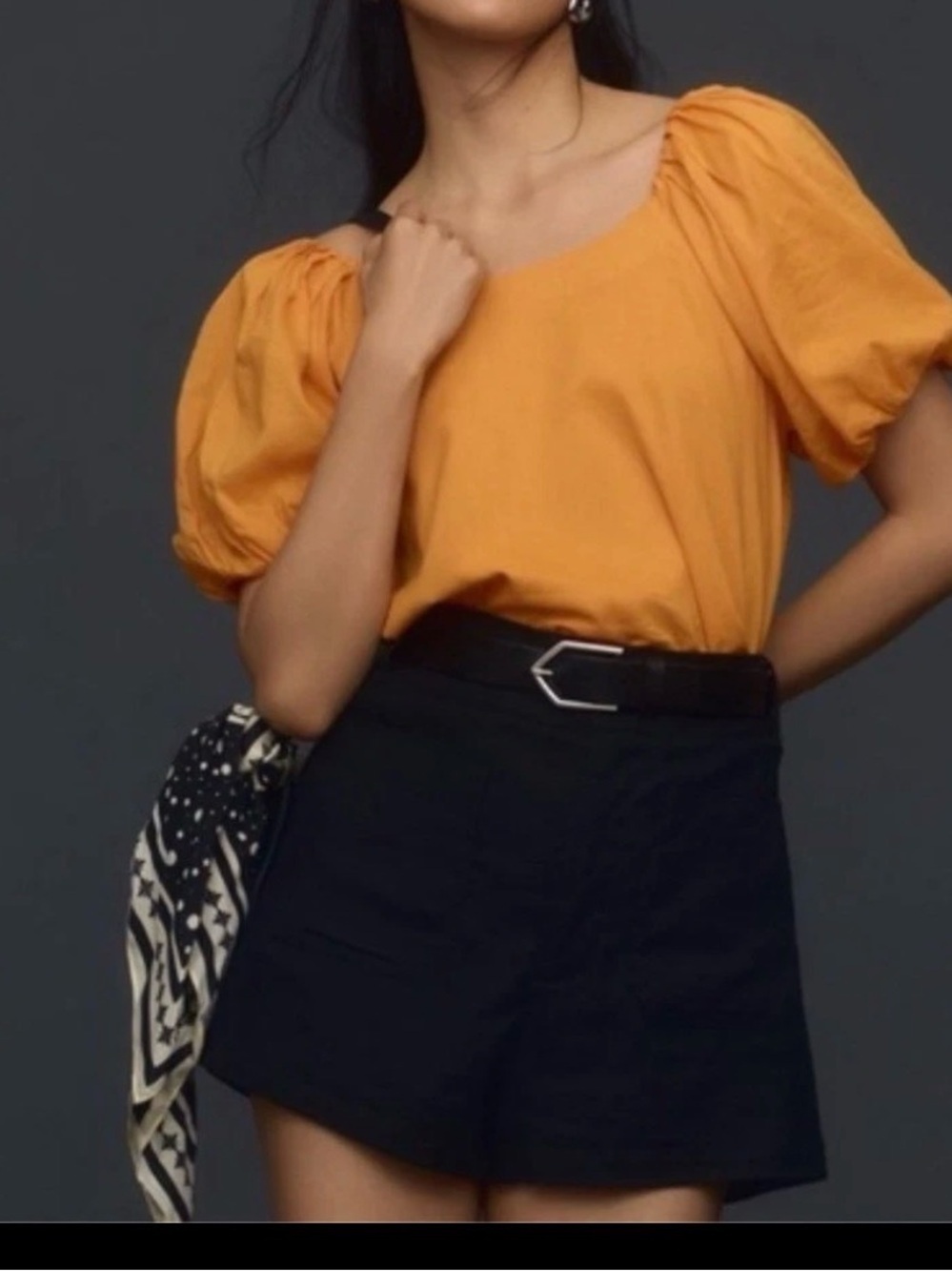 Maeve Anthropologie in Mango Puff Sleeve Scoop Neck Blouse Top Medium